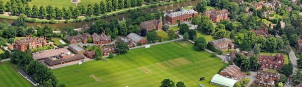 Vue aérienne de l'école Shrewsbury School, à Shrewsbury, dans le Comté du Shropshire en Angleterre