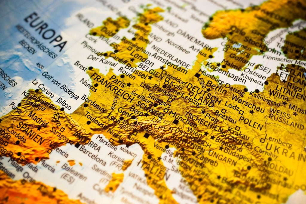 Carte de l'Europe sur le globe